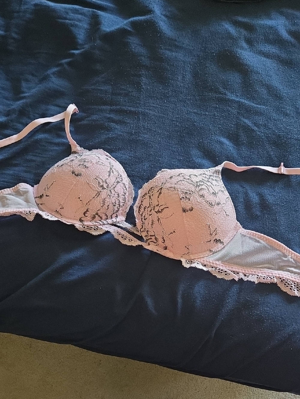 Lace Push-Up Bra in Light Pink With Grey Accents
